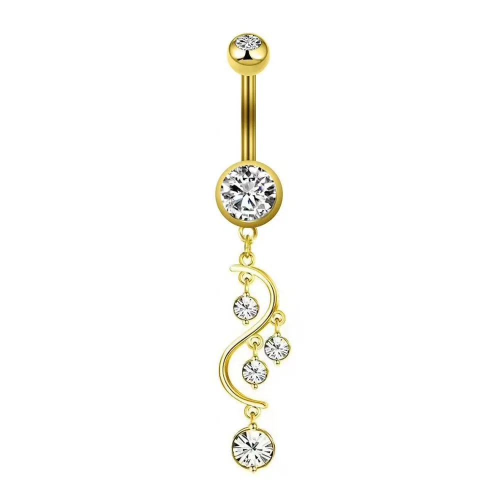 Trend wholesale 0.8mm*6mm stainless steel zircon moon flower heart  navel rings  for women navele stud piercing