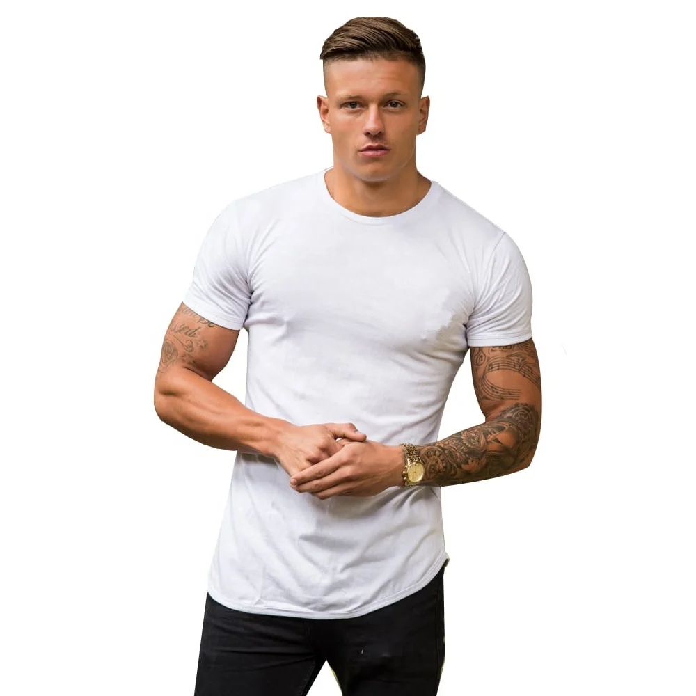 Men T-Shirt cotton spandex Fabric Fit slip side hem basic mens gym tshirt