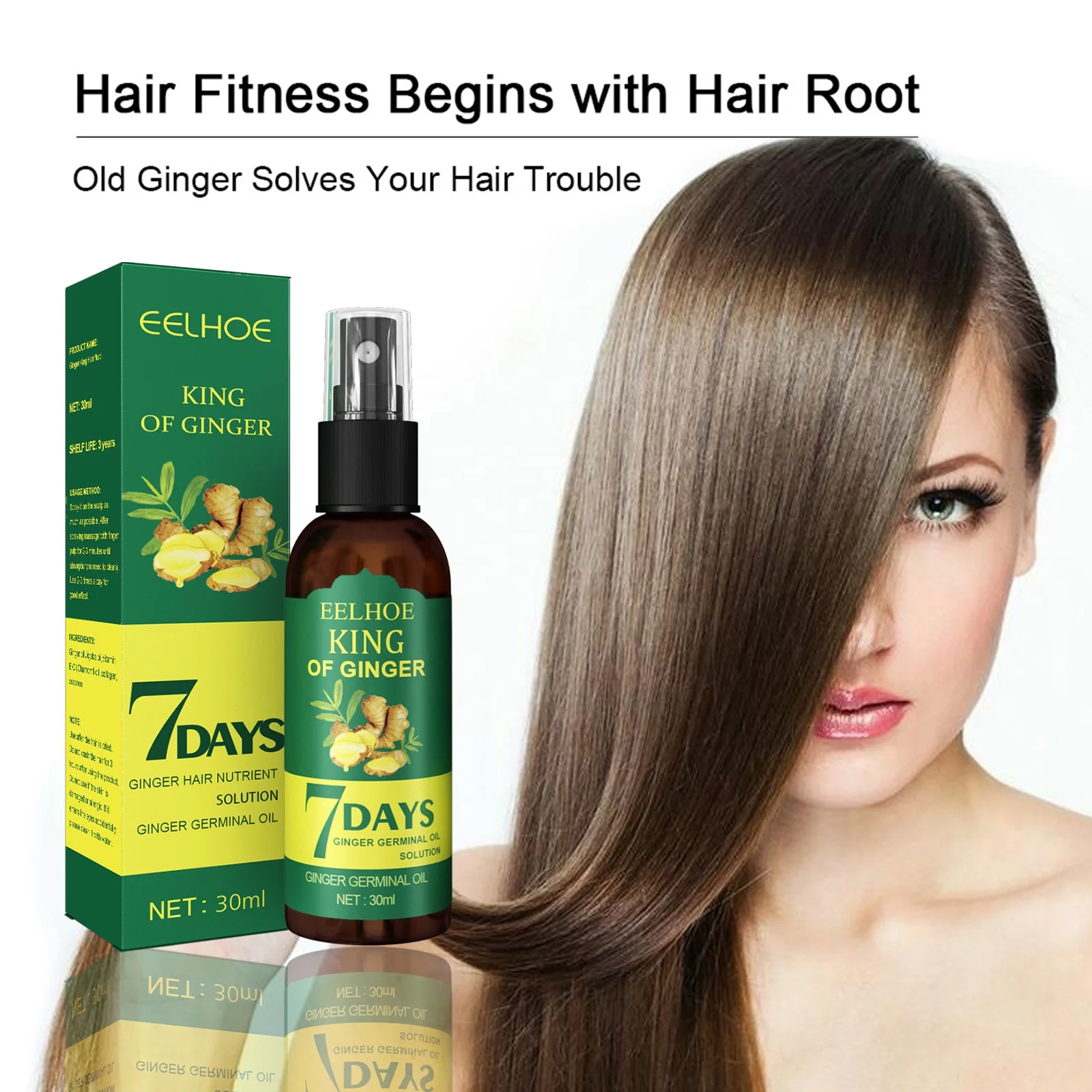 2024 China hot sale 30ml regrow 7 day ginger germinal hair growth serum ginger essential oil hair growth serum spray