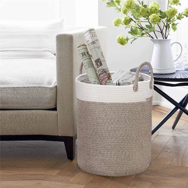 Large Jute Cotton Rope Basket Decorative Woven Storage Basket