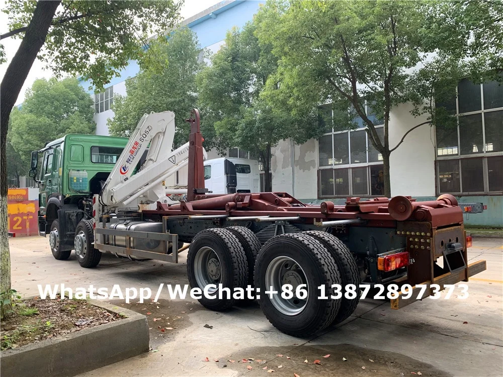 HOWO 8X4 Hook Lift Garbage Truck With Crane 12 wheels Hook Arm Truck mounted with Crane