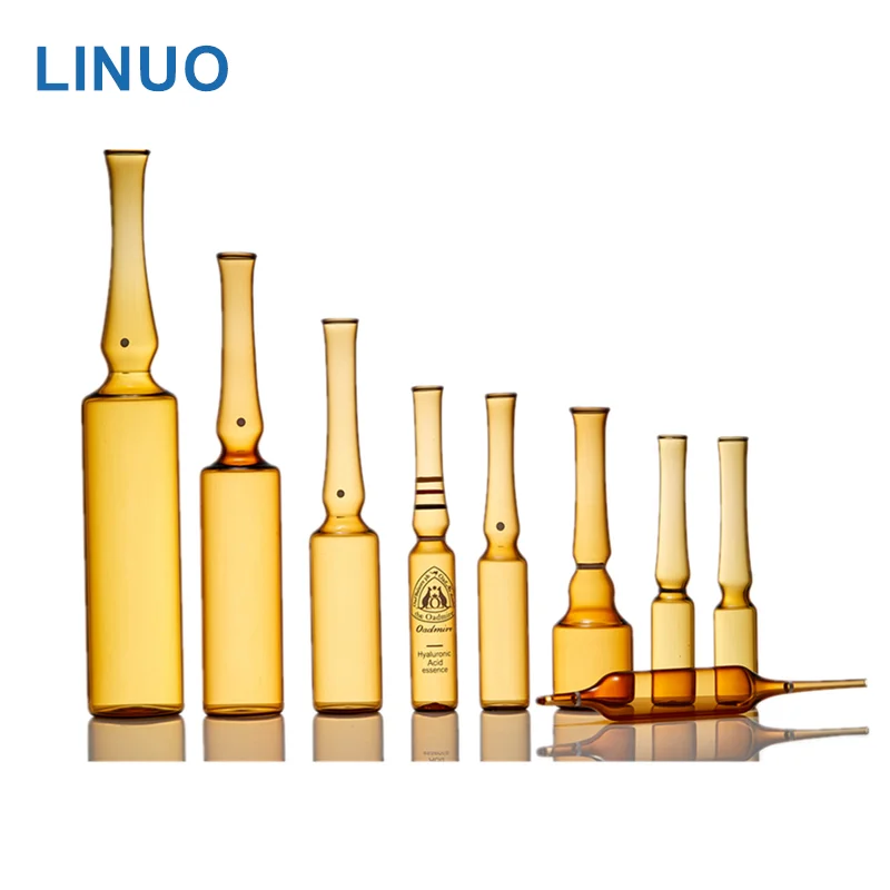LINUO ISO 1ml 2ml 5ml 10ml 20ml Pharmaceutical Cosmetic Glass Packaging Clear and Amber Medical Glass Ampoule for Injection