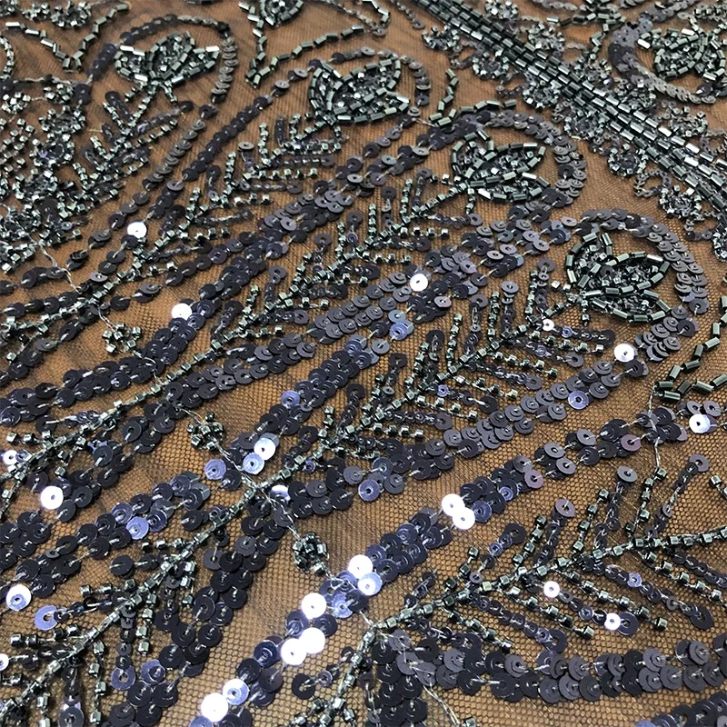 Classic European and American style sequin lace glitter powder sheer beaded lace evening dress WS30084