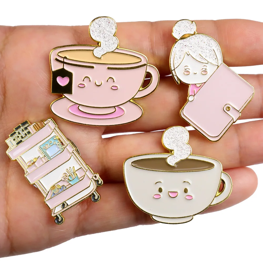 Custom metal badge cloth brooch pin hat hard enamel lapel pins bubble milk tea pin