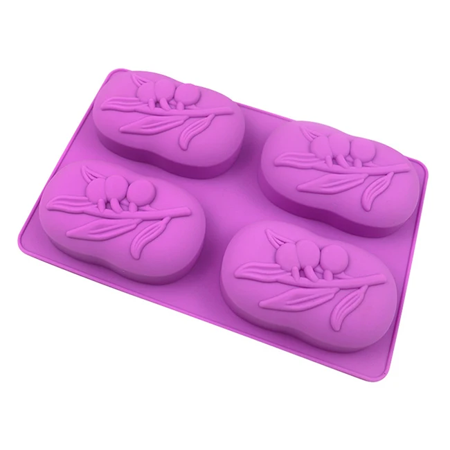 wholesale food grade baking tooling DIY handmade cake mould 4 cavities olive silicone 3d soap mold