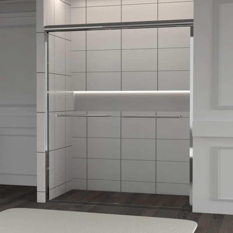 Factory Price Chrome Shower Enclosure Double Sliding Door Tempered Glass Shower Partition Shower Door