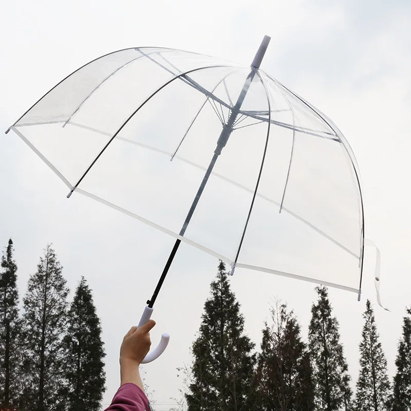 Good quality rainproof travel black large outdoor big clear umbrella with edging strip for girls