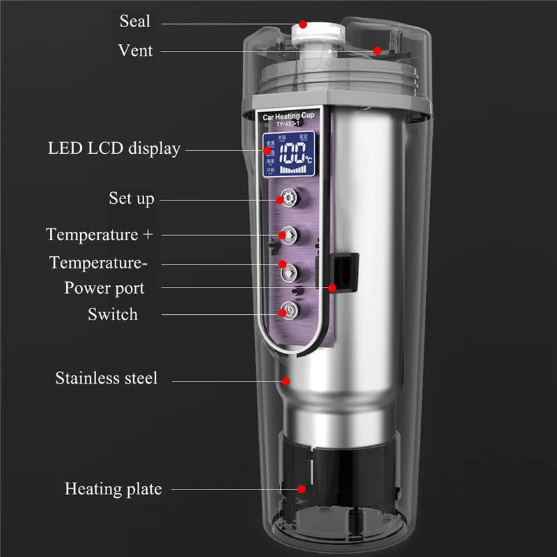 2024 Self-driving insulated tumblers Travel Coffee  Control Temperature Electric Heating Cup