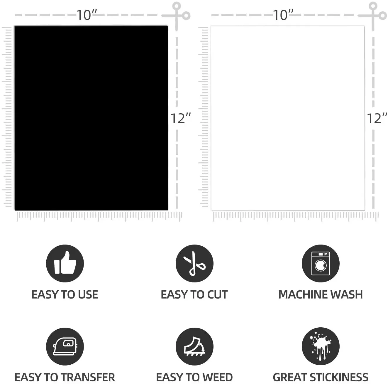 Nicapa Easy Weed Heat Transfer Vinyl Sheets for T-Shirt Clothing Craft 12'X 10' White and Black HTV Vinyl