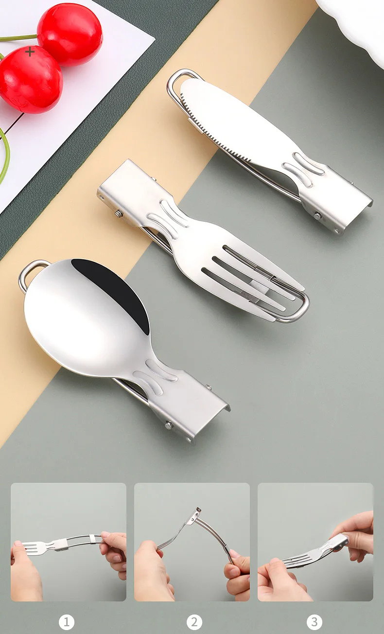 Mini Stainless Steel Folding Spoon and Fork Knife Cutlery Flatware for lunch box