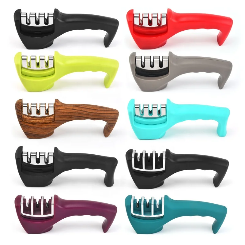 Multifunctional kitchen tool portable 3 stage knife sharpener