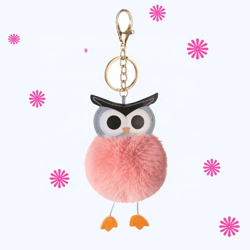 Оригинальный брелок с милыми животными, совами, новинка, из искусственной кожи, с меховым помпоном в виде совы, брелок для автомобильной сумки, рюкзака, пушистый меховой брелок с подвеской
