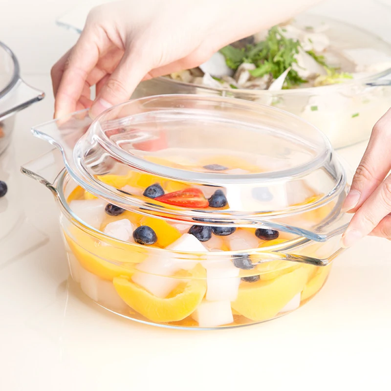 High borosilicate round or square or rectangle 8 x 8 glass baking dish with lid for food, fish
