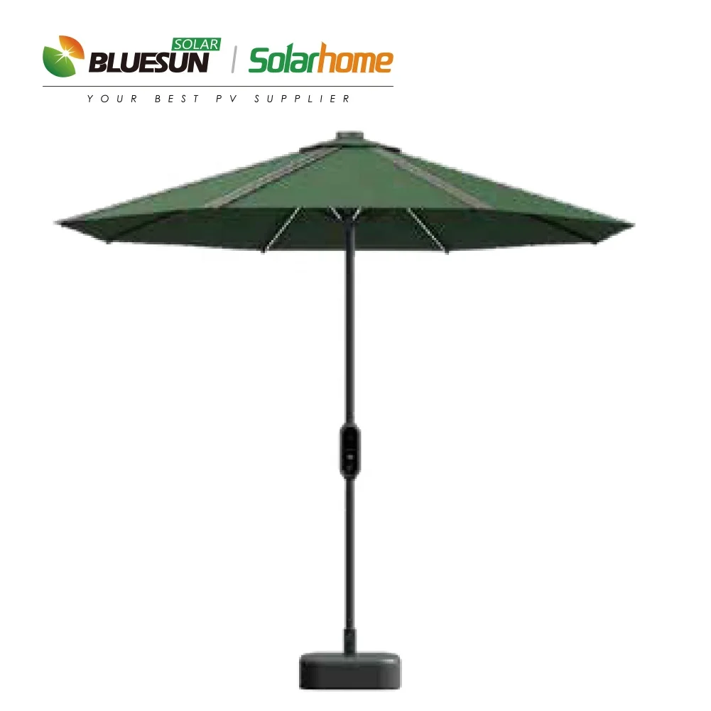 Bluesun waterproof durable single pole solar umbrella 50w photovoltaic garden outdoor umbrella with lithium battery storage