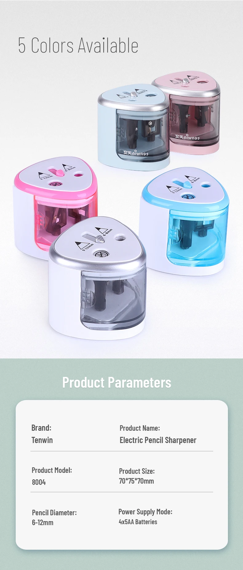 2024 Double hole electric pencil sharpener for primary school students semi-automatic thick battery  pencil sharpening machine