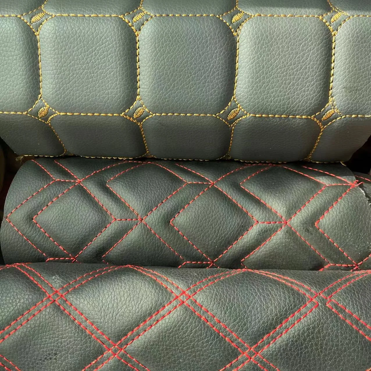 Hot Sale PVC Sponge Foam Leather With Embroidery For Car Seat Cover Quilted Materials For Car Interior Upholstery