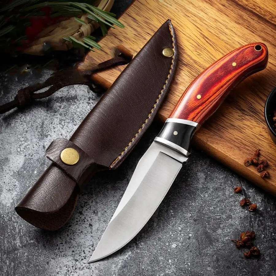Outdoor Utility & Survival Hunting Multi-Use Stainless Steel Meat Fruit Knife Colored Wooden Handle 3Cr13 Blade Material