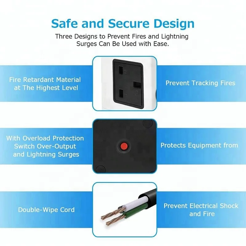 UK Tower Power Strip 6 Gang 4 USB Ports Vertical Socket Outlets Surge Protector With Overload Protection Individual Switch