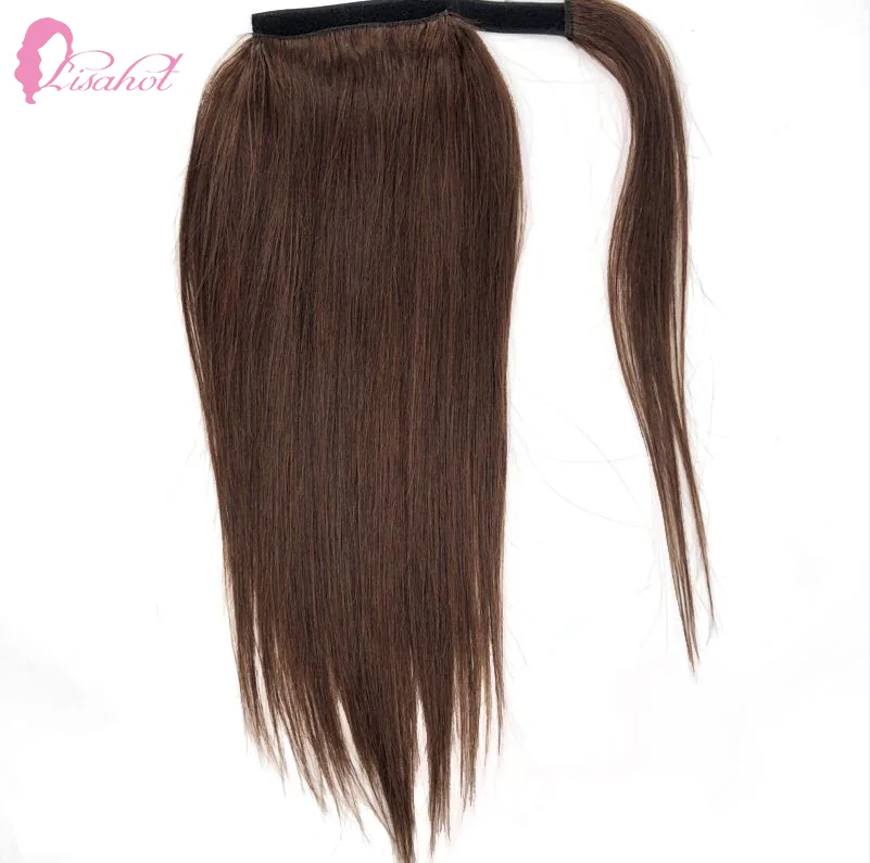 100% Human Hair Remy Unprocessed Bone Straight 4# Dark Brown Pony Tails Clip On Ponytail Cosplay Hair Wig For Black Women
