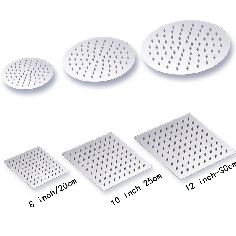 Round & square Stainless Steel Ultra-thin Showerheads 12/10/8/6/4 inch Rainfall Shower Head Rain Shower Chrome Finish