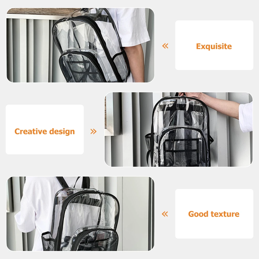 Large Black Clear Backpack Heavy Duty PVC Transparent Clear Bag Backpack for Stadium School