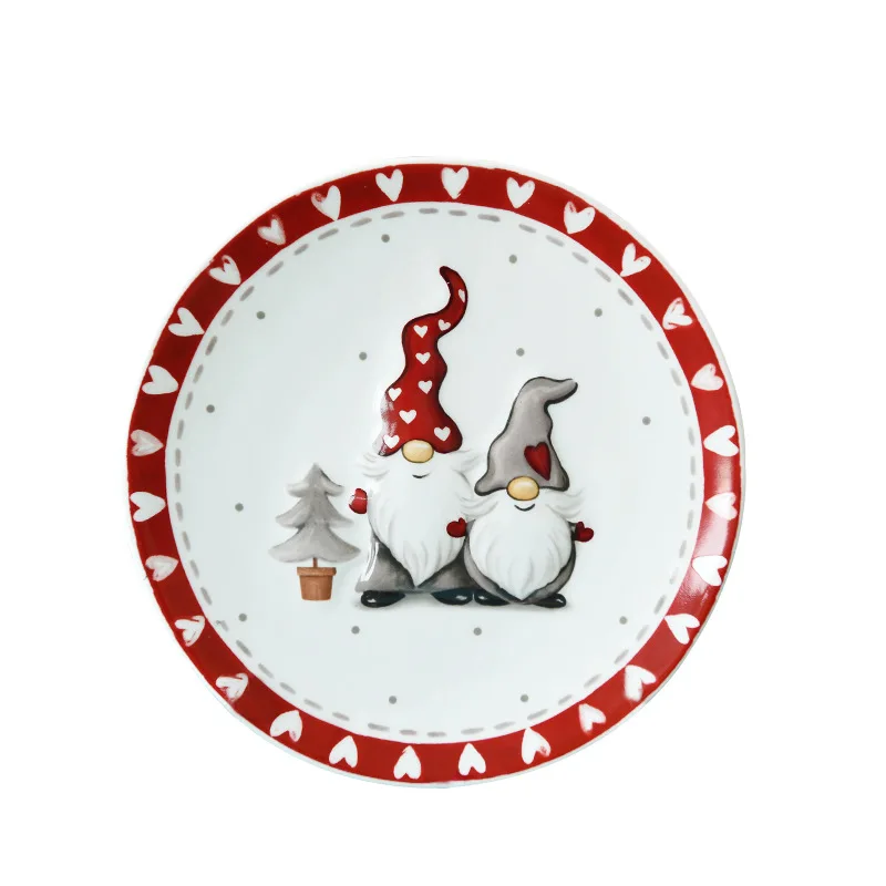 Creative Christmas Ceramic Plates Relief Santa Porcelain Dinner Plate