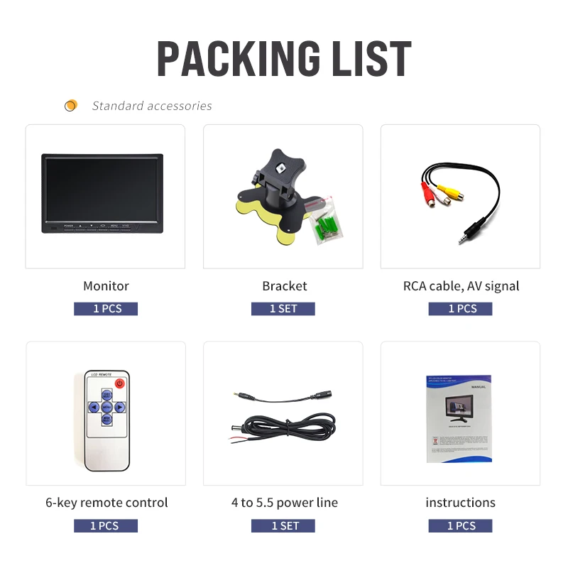 Smart Solution 7Inch HD IPS LCD Monitor with HDMI VGA BNC USB Interfaces - Free Sample Car Rearview Camera Support PC Compatible