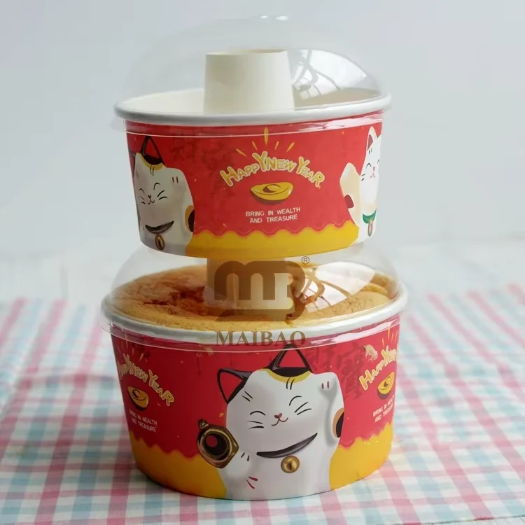 custom 5 inch disposable paper Round Chiffon Cake Pan Removable Bottom Hollow Chimney Cake Mold cup With lid packaging bowl