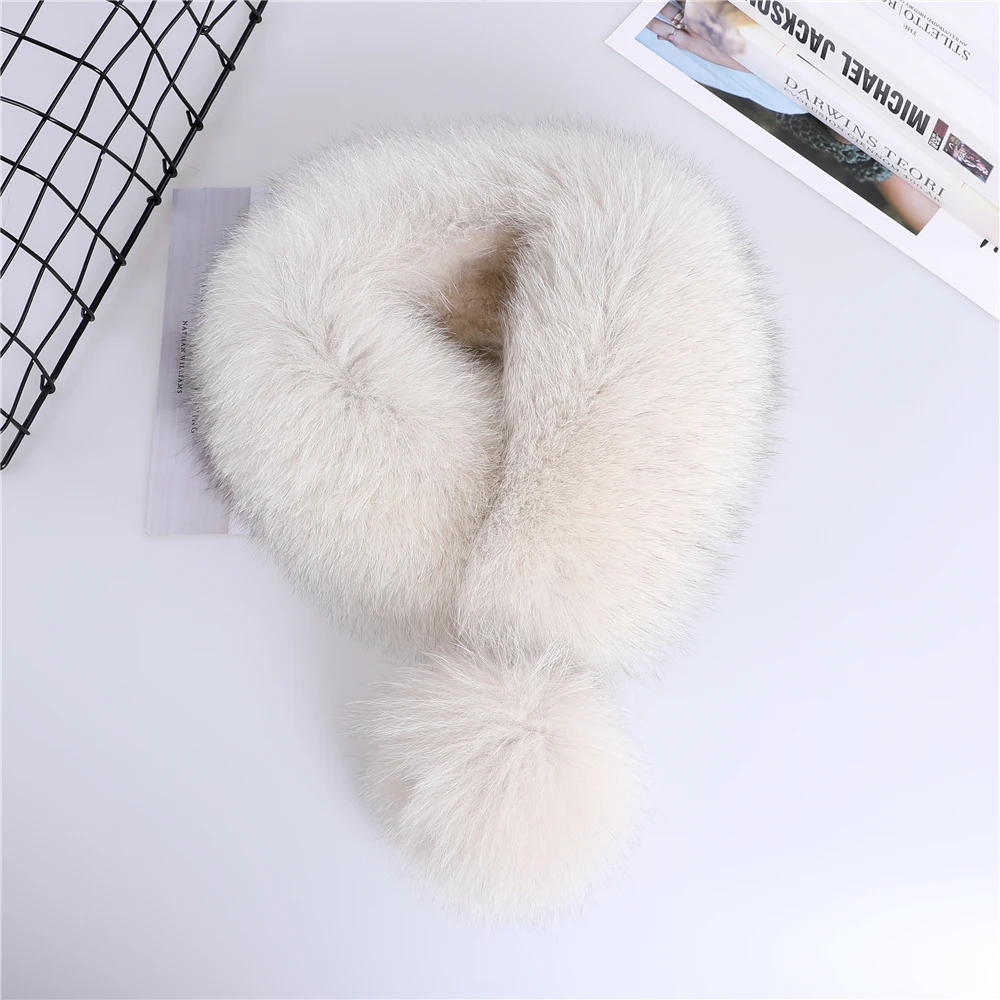 Женский зимний теплый шарф из натурального Лисьего меха шарфы из натурального меха кролика рекс шейный теплый шарф снуд кольцо шарф для девушек милые шарфы