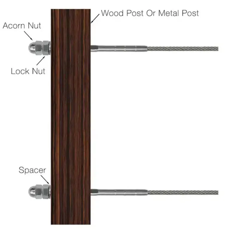 Cable Railing Hardware Stainless Steel Tensioner Hand Swage Threaded Stud for Wood Metal Post Deck Stair