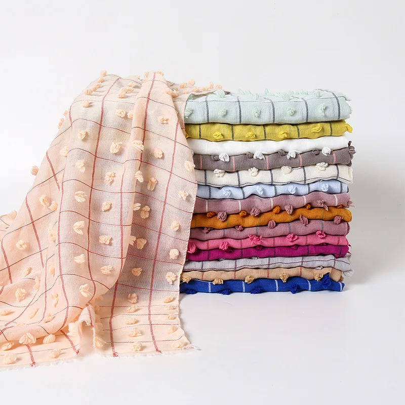 2020 New Arrival Wholesale Candy-colored Hot PomPom Scarf Hijab Cotton Lady Hijab