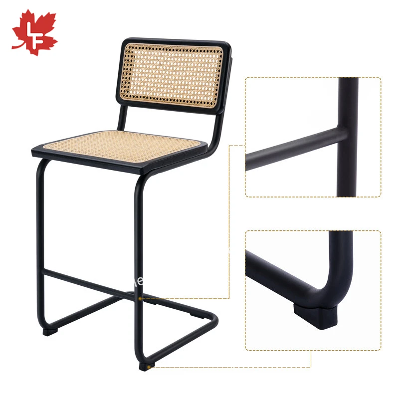 Домашний винтажный садовый деревянный тростниковый барный сидение металлические высокие черные ножки обеденный стул из натурального ротанга барные стулья cadeira