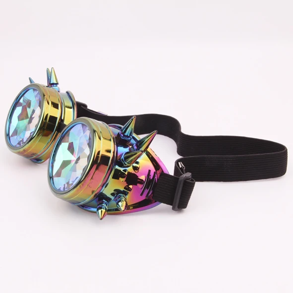 Fashion Cosplay Steampunk Accessories Rainbow Color Frame Glasses Crystal Lenses Costume Kaleidoscope Goggles with Individuality