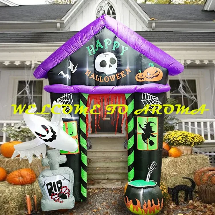 Halloween Decoration 9ft Inflatable Arch Gate with Ghost Bowl Tombstone LED For Halloween Party Haunted House Yard garden