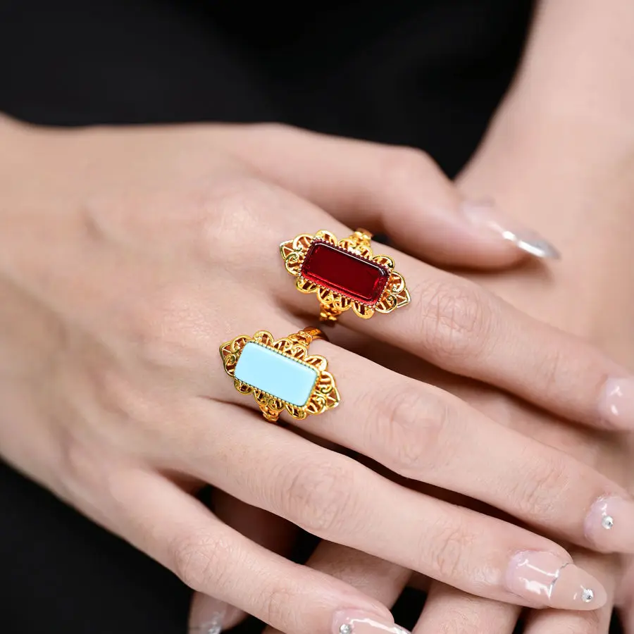 Newest Products Wholesale Fashion Jewelry Classic Women Ring 18k Gold Plated Colored Gemstones Ring
