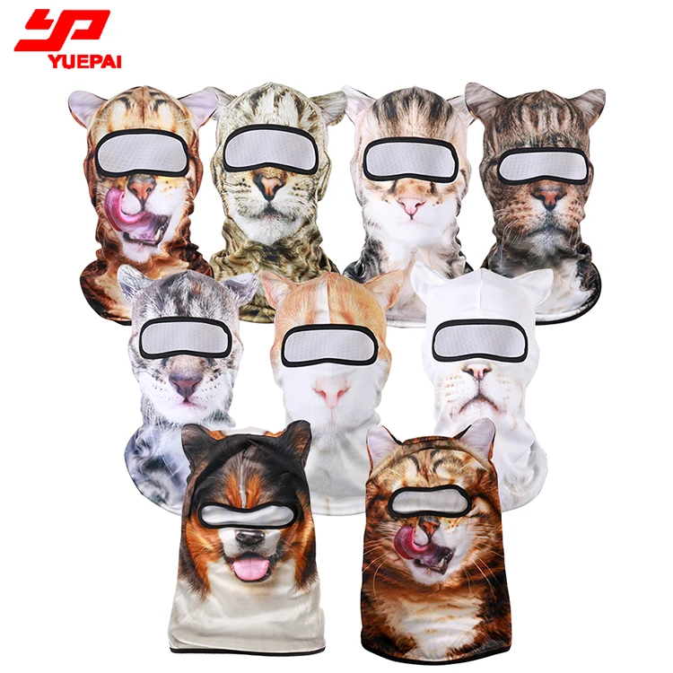 Dropship Full sublimation head face one hole winter designer cat dog headwear design logo 3d animal custom print balaclava