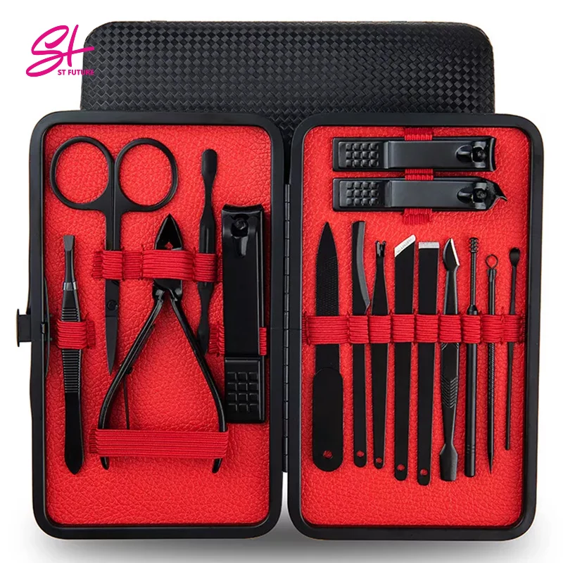 ST FUTURE Black Stainless Steel Manicure Set 7/8/10/12/15/16/17/18 Pieces Private Label nail sets beauty manicure pedicure set