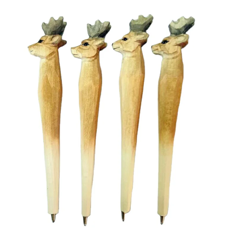 Hot Sale Promotional Wood Ballpoint Pen Zebra and Deer design Hand carved Wooden Animal Pen