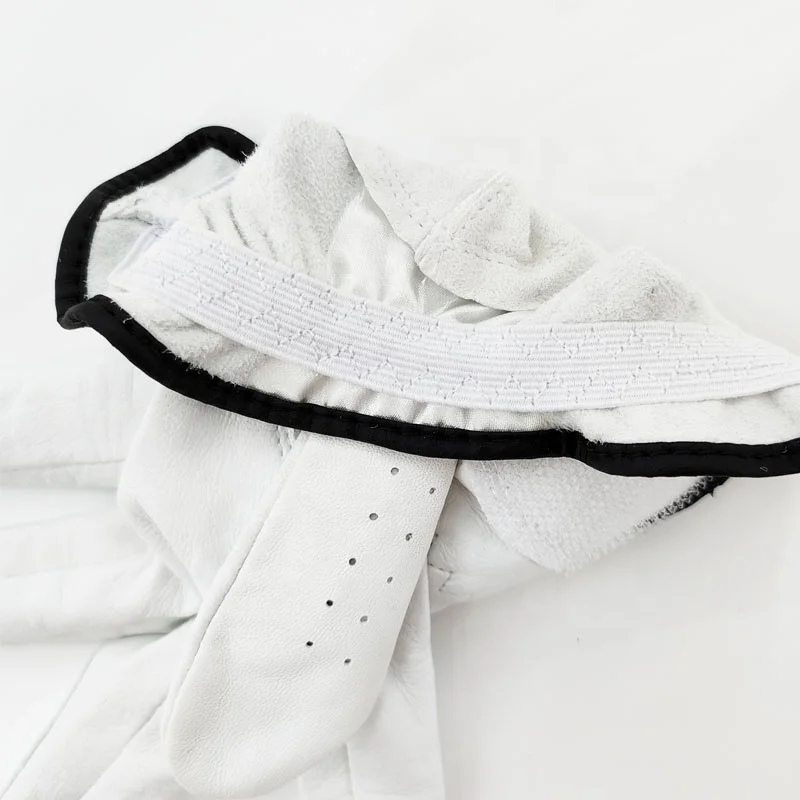 Hot Selling White & Black Custom Logo Soft Cabretta Leather Golf Glove