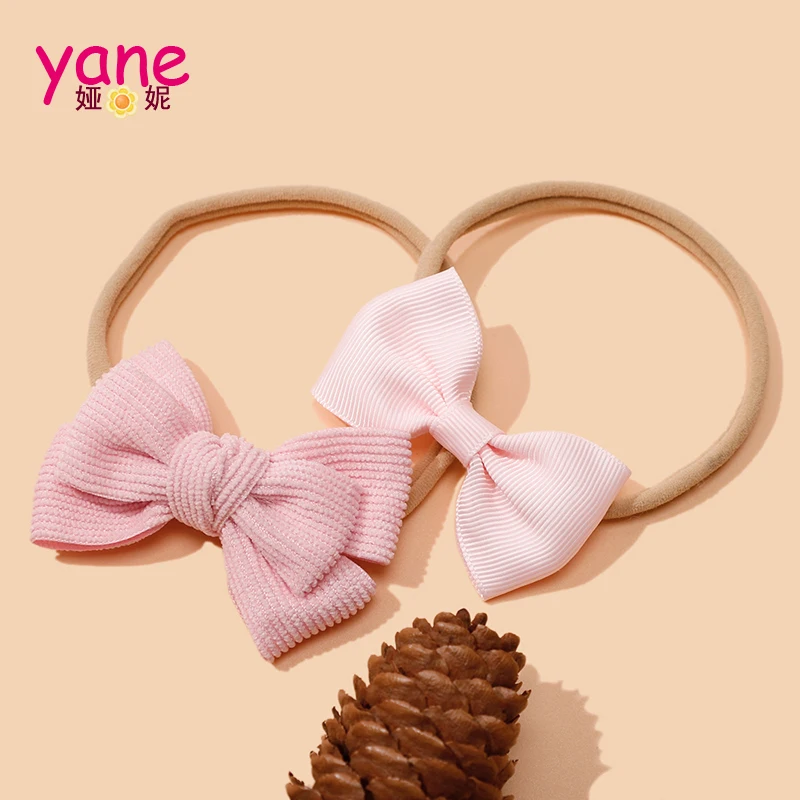 New arrived small fresh tied hair bow lace headband headdress ins female  nylon hair accessories Pink rubber headbands