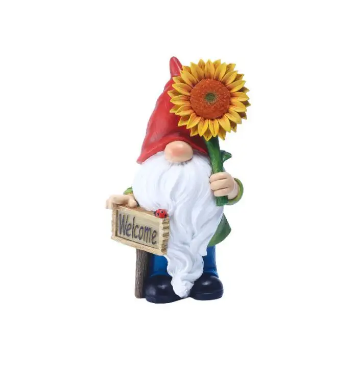 Custom Resin Gnome Spring Holding Sunflower Gnome Decor With Welcome Sign Resin Gnomes