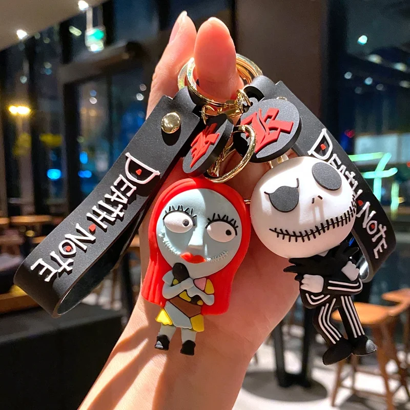 wholesale 3d pvc rubber jack and sally halloween keychain bag pendant The Nightmare Before Christmas horror keychain