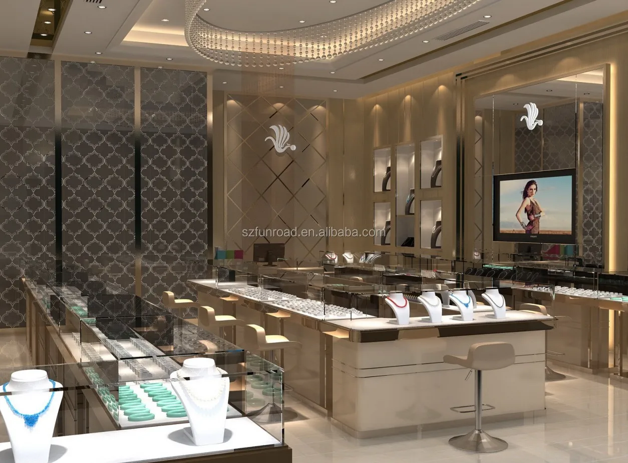 Mujiang design high quality glass jewelry display cabinet jewellery shop furniture design