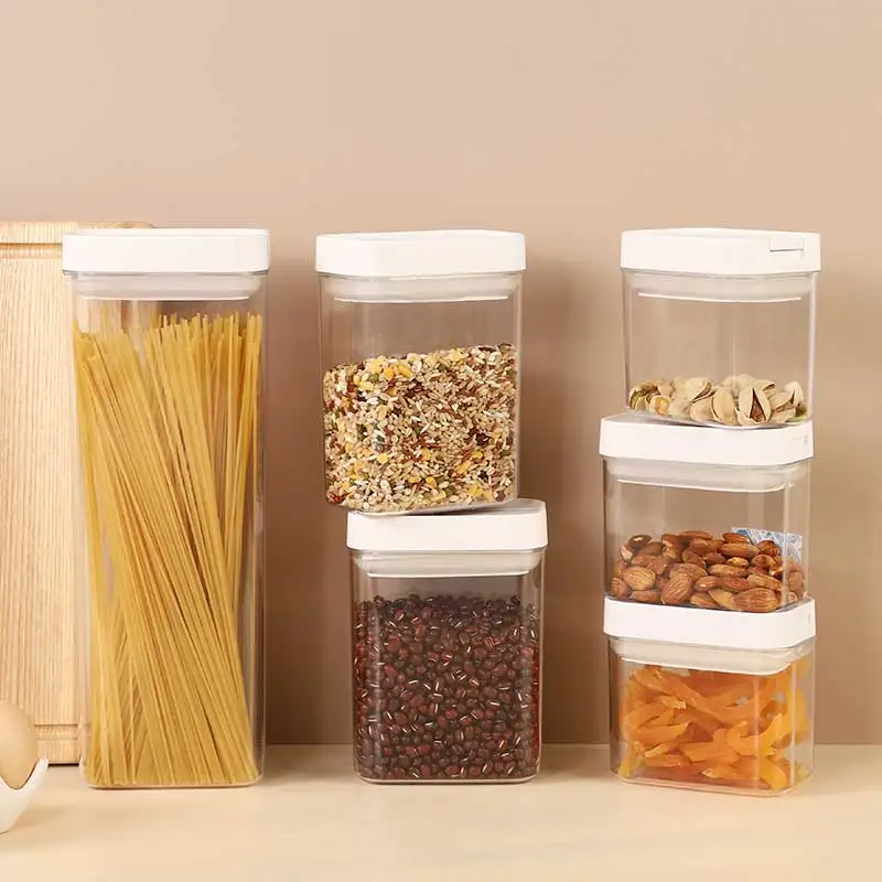 Kitchen Refrigerator Organization Storage Box Transparent Sealed Cans Airtight Food Storage Container Plastic Set With Lid