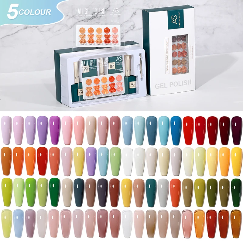 AS Private Label 5 Colors Nail Art Kits Professional Set Box Professional Gel Nail Polish Kit Uv Gel Nail Polish Set