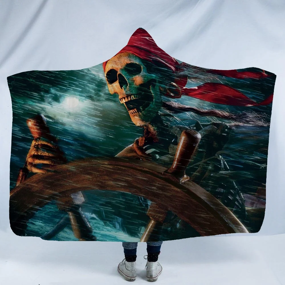 Wholesale oem 3D horror movie print Cloak magic hat kid Hooded fleece throw Blanket for winter