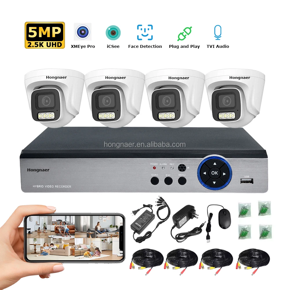 Hongnaer 5MP AHD 4CH DVR домашний цифровой видеорегистратор аналоговая камера видеонаблюдения комплект системы наблюдения ICSee система