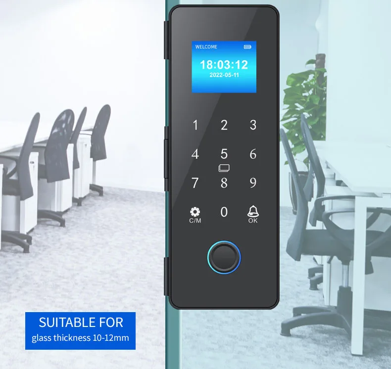 office government glass door tuya app remote control biometric fingerprint IPS screen smart glass door lock