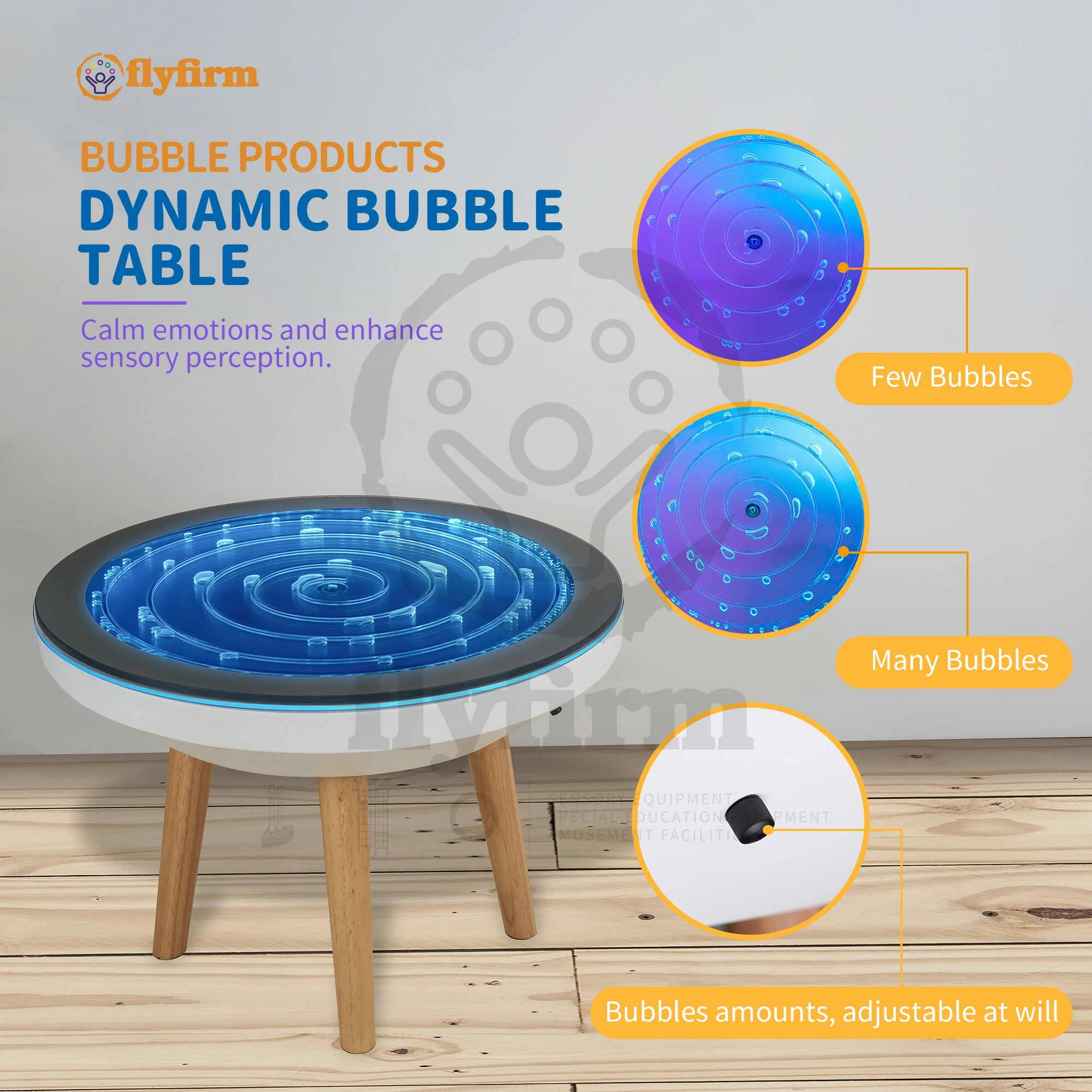 Flyfirm Round Flowing Bubble Table with Adjustable LED Lights Perfect for Bars, Sensory Rooms, and Visual Therapy