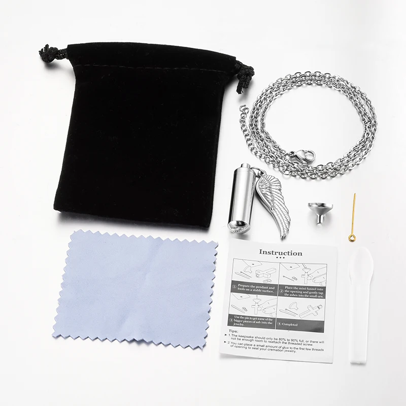 Wholesale Charms Stainless Steel Wing Pendant Pet Memorial Cremation Jewelry